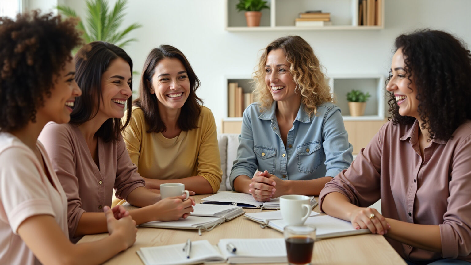 7 Categorias de Nomes de Menina com Significado para 2026 Mulheres brasileiras sorrindo e discutindo nomes de bebês em um ambiente acolhedor.