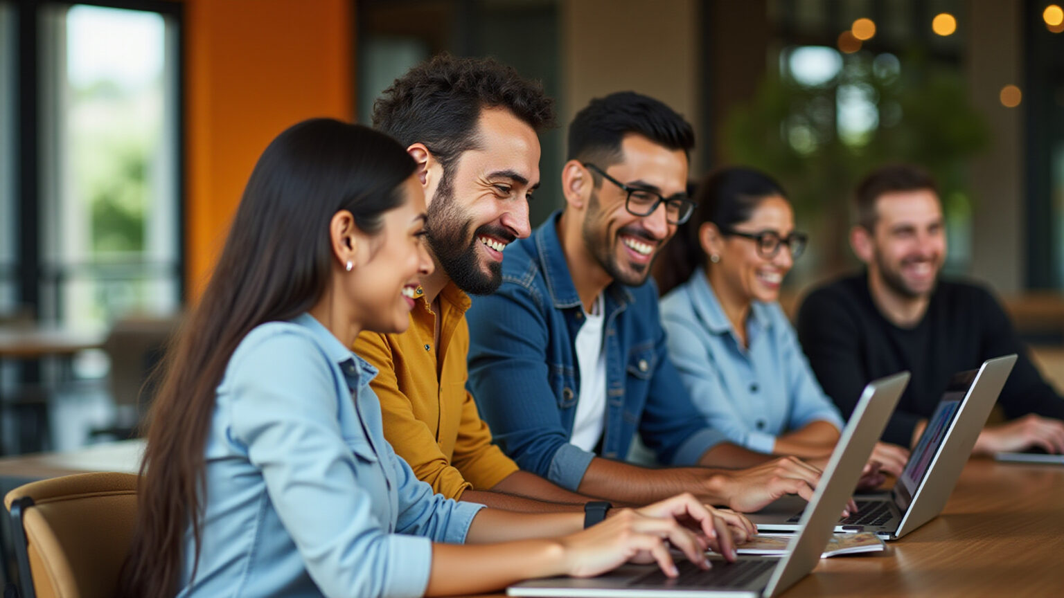 Grupo de brasileiros analisando dados esportivos para palpites online.