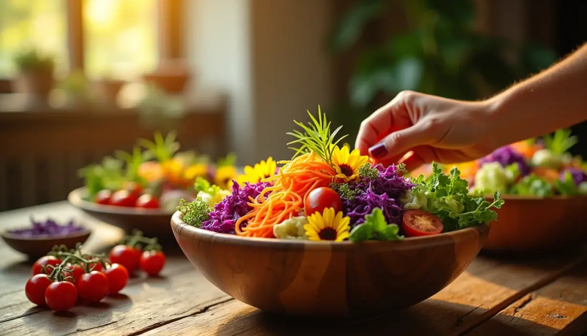 3 técnicas de saladas cruas decoradas para buffet que vendem mais