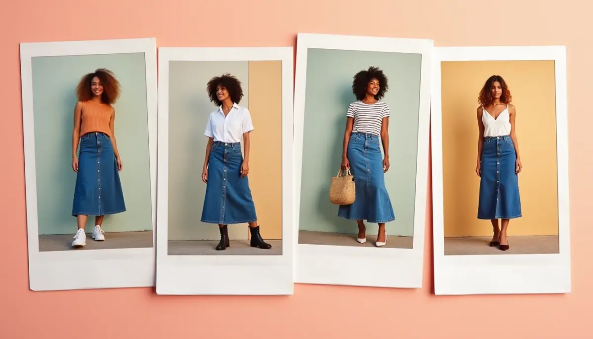 39 Ideias de Como Usar Saia Jeans Midi em 2026: Looks Versáteis