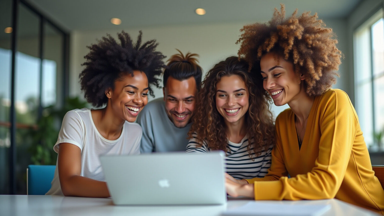 Estudantes universitários brasileiros engajados com ferramentas digitais em ambiente de estudo vibrante.