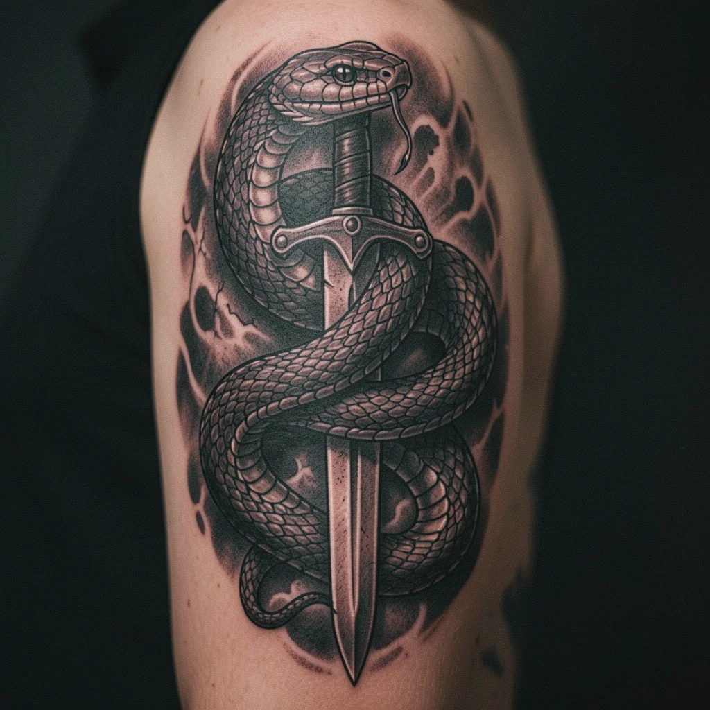 tatuagem de cobra na espada miolo 1