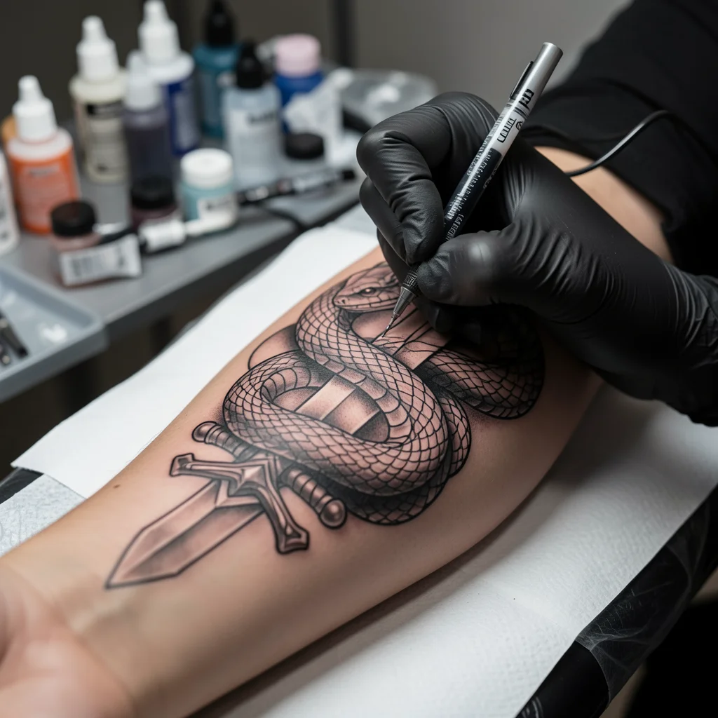 tatuagem de cobra na espada miolo 13