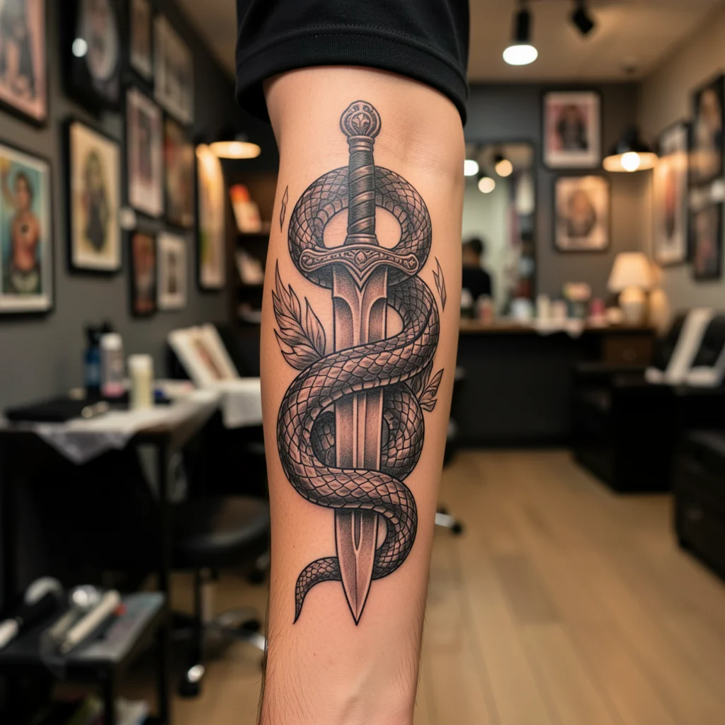 tatuagem de cobra na espada miolo 9