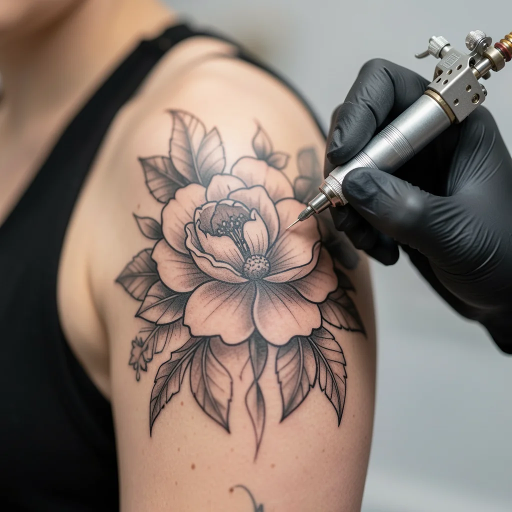 tatuagem no ombro feminina desenho miolo 8