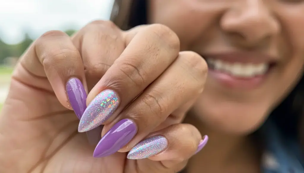 30 Ideias de Unha de Gel Roxa com Glitter para Arrasar