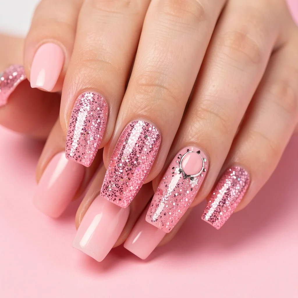 unha decorada rosa unha decorada rosa com glitter 3