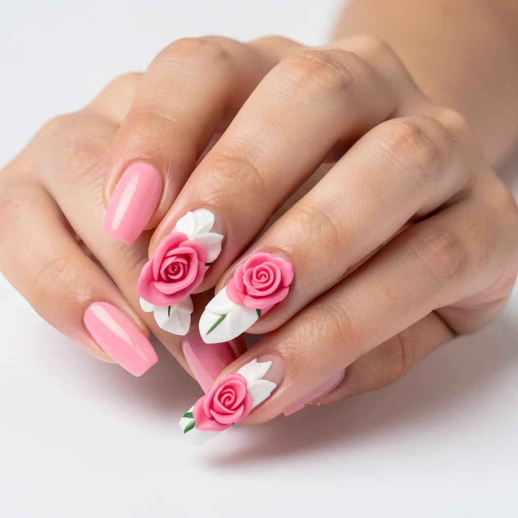 unha decorada rosa unha decorada rosa e branco 4