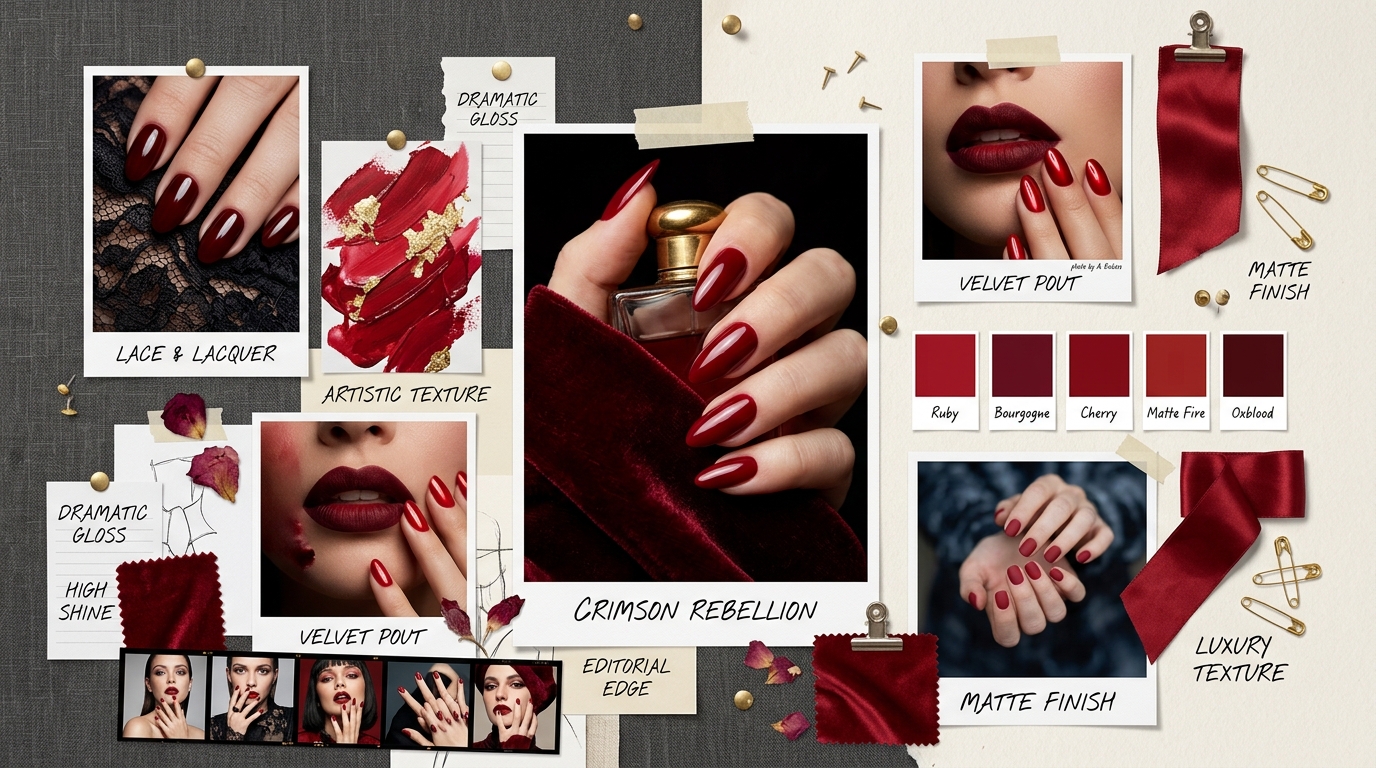 Moodboard Unha Decorada Vermelha