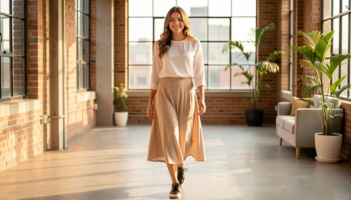 40 Ideias de Como Combinar Tênis Preto Feminino com Saia Midi