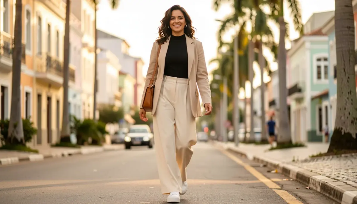 34 Ideias para Usar Calça Wide Leg com Tênis e Alongar a Silhueta