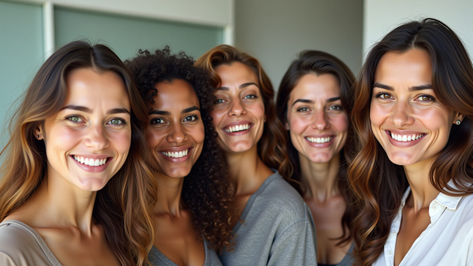 Mulheres brasileiras diversas exibindo cabelos saudáveis e recuperados após tratamento químico.