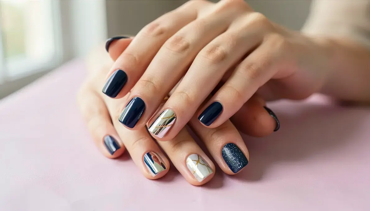 41 Ideias de Unhas Decoradas em Gel Azul Escuro para Arrasar