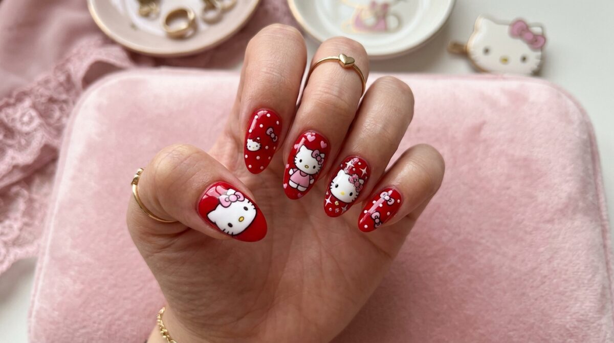 UNHA VERMELHA DECORADA HELLO KITTY: Estilos Lindos (Para Inspirar)