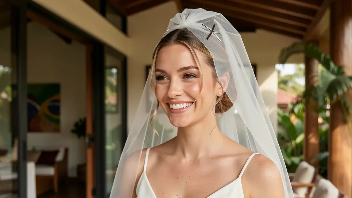 Como fazer penteado de noiva semi preso com veu que dura a noite toda