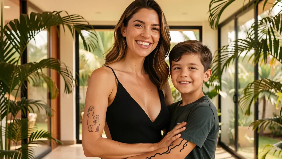 Tatuagem mãe e filho fineline ou traço grosso: qual o melhor estilo? Tatuagem mãe e filho fineline ou traço grosso: qual o melhor estilo?