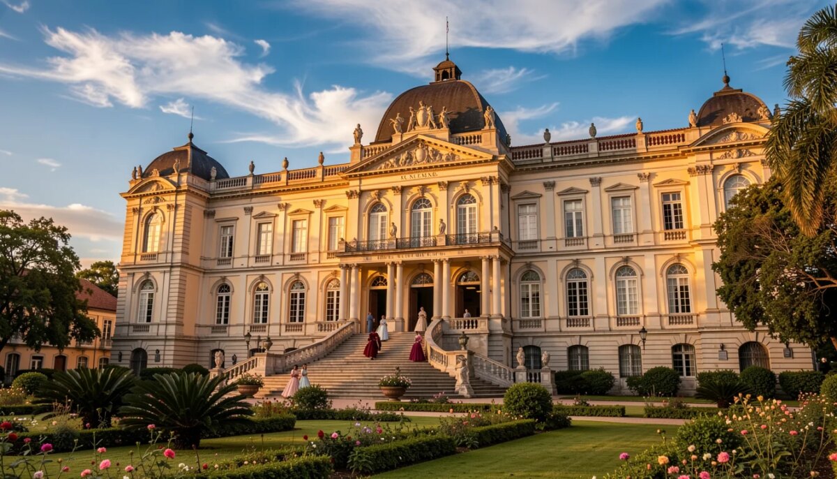Fachada do Museu Imperial em Petrópolis ao pôr do sol