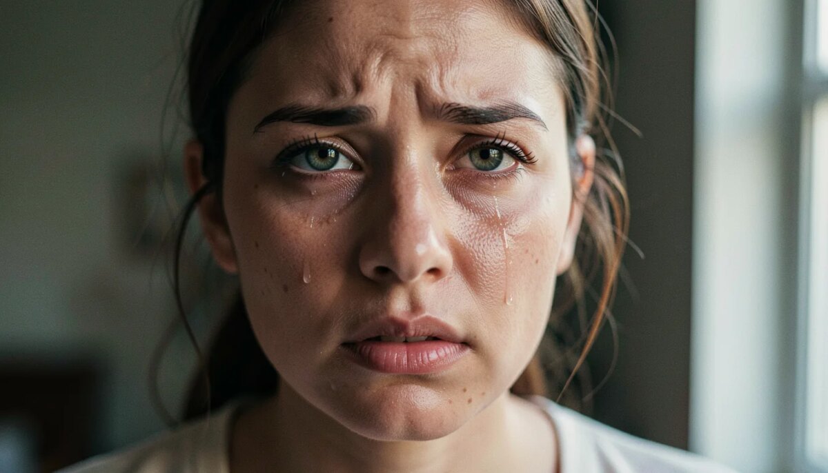 Mulher emocionada em cena dramática de filme
