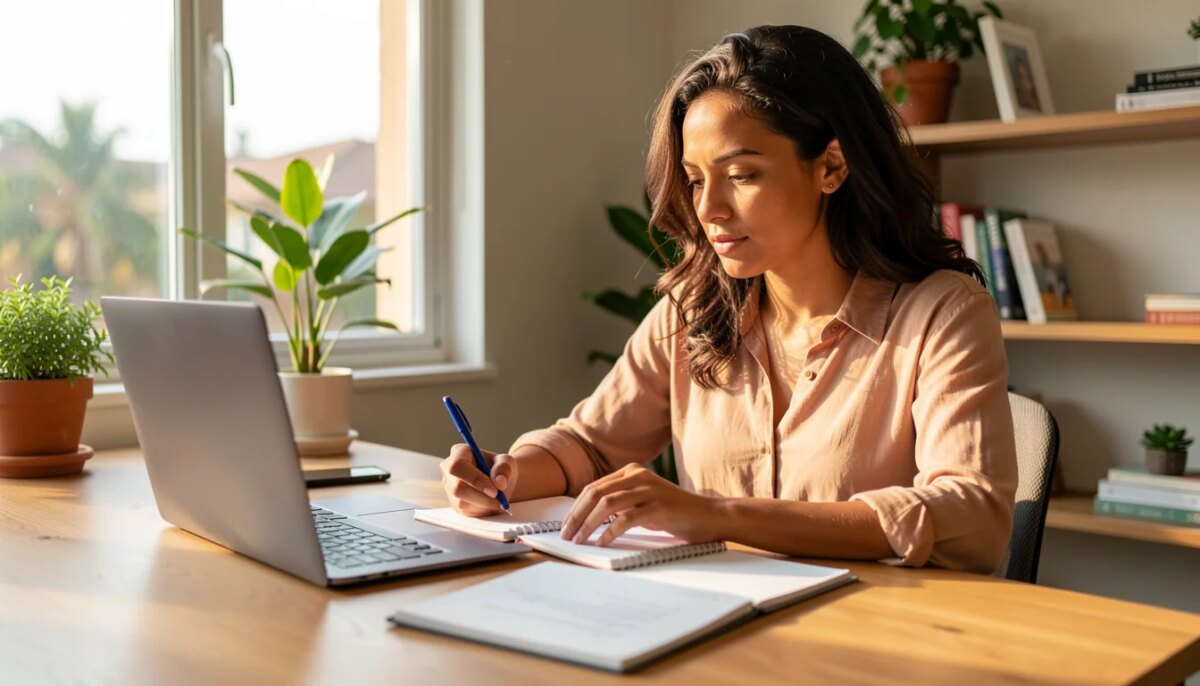 Mulher pesquisando e comparando opções antes de investir tempo ou dinheiro